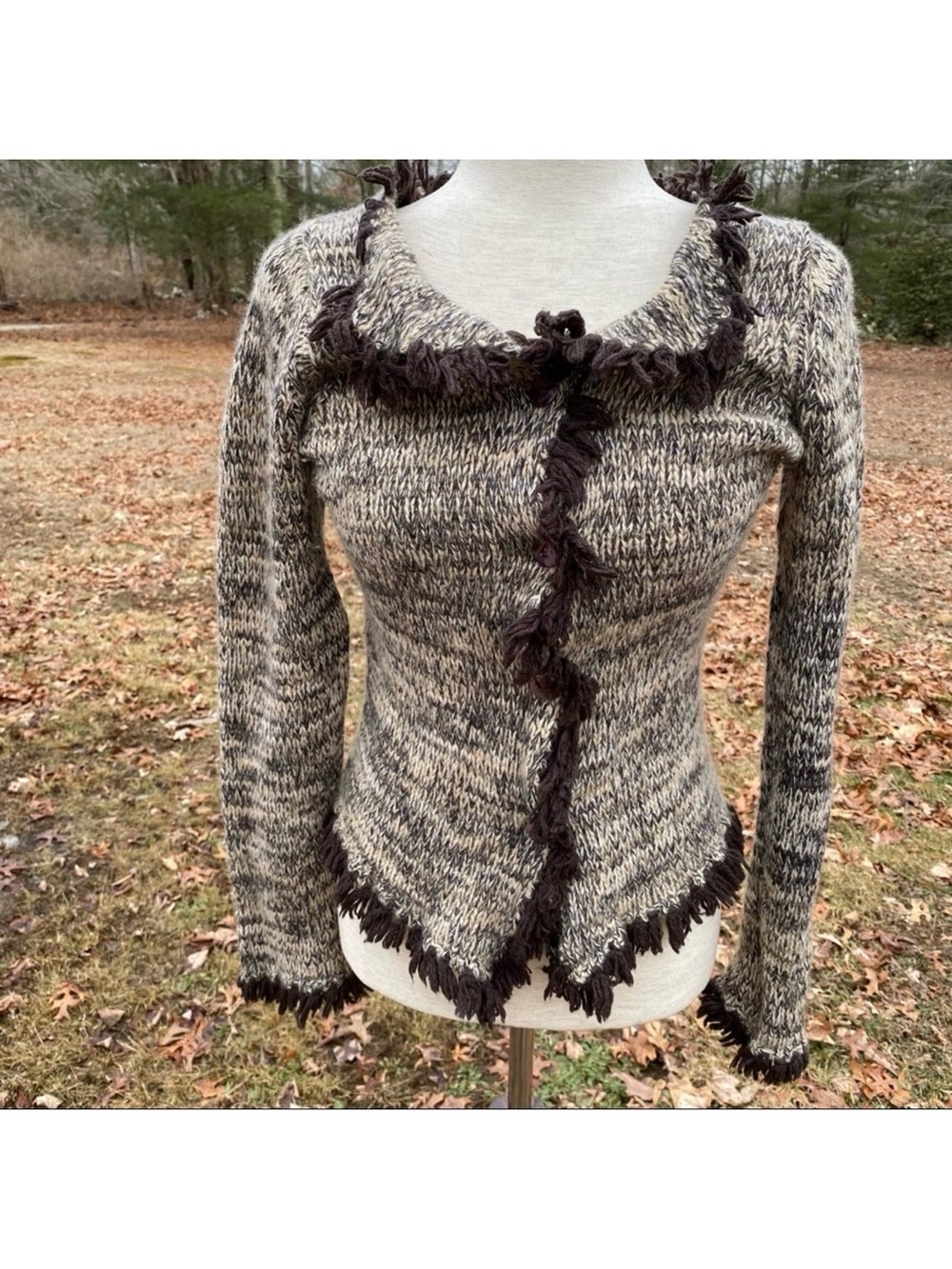 TASHIA LONDON SWEATER CARDIGAN BROWN CREAM MARLED CASHMERE Size S